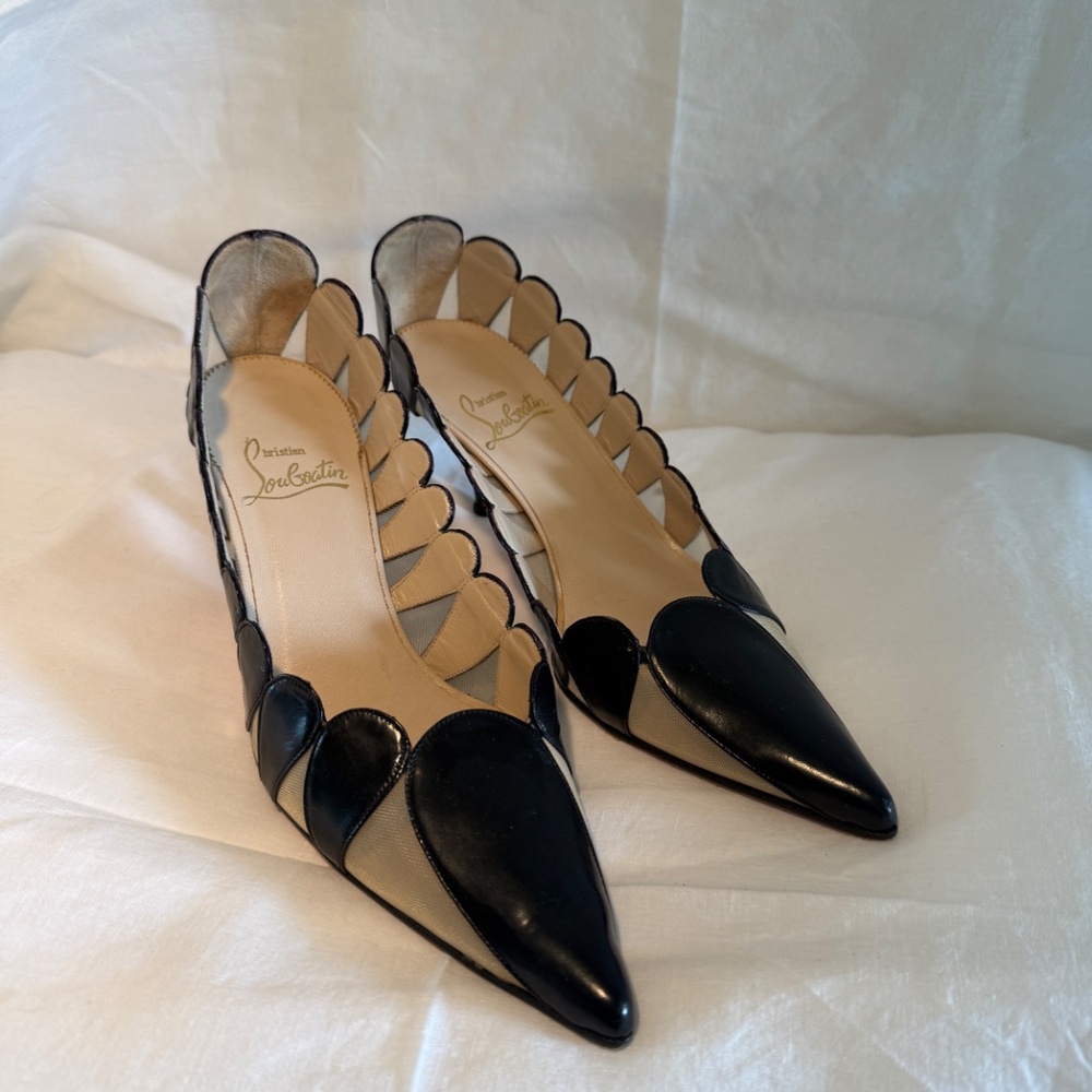 Vintage Christian Louboutin Mesh and Leather Kitten Heels - Picture 2 of 7